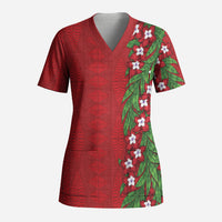 Tonga Language Week Scrub Top Heilala Floral Red