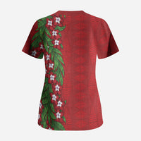 Tonga Language Week Scrub Top Heilala Floral Red