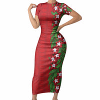 Tonga Language Week Short Sleeve Bodycon Dress Heilala Floral Red