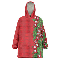 Tonga Language Week Wearable Blanket Hoodie Heilala Floral Red