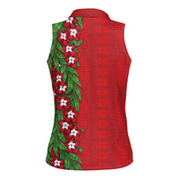 Tonga Language Week Women Sleeveless Polo Shirt Heilala Floral Red
