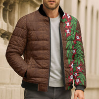 Tonga Language Week Bomber Puffer Jacket Heilala Floral Brown