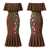 Tonga Language Week Couples Matching Mermaid Dress and Long Sleeve Button Shirt Heilala Floral Brown