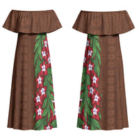 Tonga Language Week Couples Matching Off Shoulder Maxi Dress and Hawaiian Shirt Heilala Floral Brown