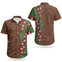 Tonga Language Week Couples Matching Off Shoulder Short Dress and Hawaiian Shirt Heilala Floral Brown