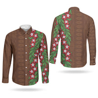 Tonga Language Week Couples Matching Off Shoulder Short Dress and Long Sleeve Button Shirt Heilala Floral Brown