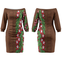 Tonga Language Week Couples Matching Off The Shoulder Long Sleeve Dress and Hawaiian Shirt Heilala Floral Brown