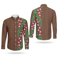 Tonga Language Week Couples Matching Short Sleeve Bodycon Dress and Long Sleeve Button Shirt Heilala Floral Brown