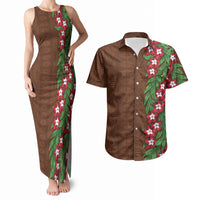 Tonga Language Week Couples Matching Tank Maxi Dress and Hawaiian Shirt Heilala Floral Brown