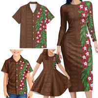 Tonga Language Week Family Matching Long Sleeve Bodycon Dress and Hawaiian Shirt Heilala Floral Brown LT05 - Polynesian Pride