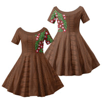 Tonga Language Week Family Matching Long Sleeve Bodycon Dress and Hawaiian Shirt Heilala Floral Brown LT05 Daughter's Dress Brown - Polynesian Pride
