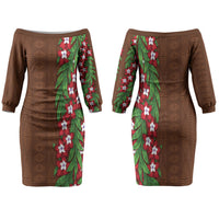 Tonga Language Week Family Matching Off The Shoulder Long Sleeve Dress and Hawaiian Shirt Heilala Floral Brown LT05 Mom's Dress Brown - Polynesian Pride