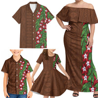 Tonga Language Week Family Matching Off Shoulder Maxi Dress and Hawaiian Shirt Heilala Floral Brown