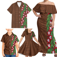 Tonga Language Week Family Matching Off Shoulder Maxi Dress and Hawaiian Shirt Heilala Floral Brown LT05 - Polynesian Pride