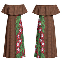 Tonga Language Week Family Matching Off Shoulder Maxi Dress and Hawaiian Shirt Heilala Floral Brown LT05 Mom's Dress Brown - Polynesian Pride