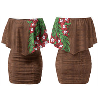 Tonga Language Week Family Matching Off Shoulder Short Dress and Hawaiian Shirt Heilala Floral Brown LT05 Mom's Dress Brown - Polynesian Pride