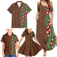 Tonga Language Week Family Matching Summer Maxi Dress and Hawaiian Shirt Heilala Floral Brown LT05 - Polynesian Pride