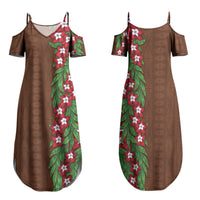 Tonga Language Week Family Matching Summer Maxi Dress and Hawaiian Shirt Heilala Floral Brown LT05 Mom's Dress Brown - Polynesian Pride