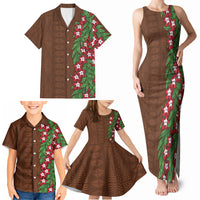 Tonga Language Week Family Matching Tank Maxi Dress and Hawaiian Shirt Heilala Floral Brown LT05 - Polynesian Pride