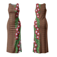 Tonga Language Week Family Matching Tank Maxi Dress and Hawaiian Shirt Heilala Floral Brown LT05 Mom's Dress Brown - Polynesian Pride