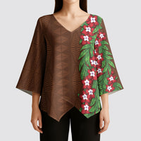 Tonga Language Week Kimono Sleeve Blouse Heilala Floral Brown