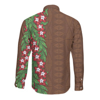 Tonga Language Week Long Sleeve Button Shirt Heilala Floral Brown