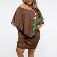 Tonga Language Week Off Shoulder Short Dress Heilala Floral Brown