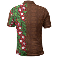 Tonga Language Week Polo Shirt Heilala Floral Brown LT05 - Polynesian Pride
