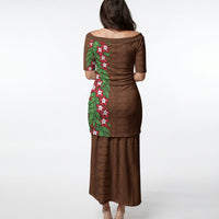 Tonga Language Week Puletasi Heilala Floral Brown