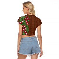 Tonga Language Week Raglan Cropped T Shirt Heilala Floral Brown