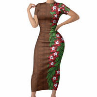 Tonga Language Week Short Sleeve Bodycon Dress Heilala Floral Brown