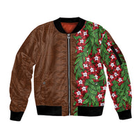 Tonga Language Week Sleeve Zip Bomber Jacket Heilala Floral Brown