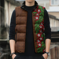 Tonga Language Week Sleeveless Puffer Jacket Heilala Floral Brown