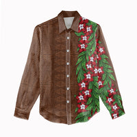 Tonga Language Week Women Casual Shirt Heilala Floral Brown