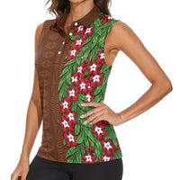 Tonga Language Week Women Sleeveless Polo Shirt Heilala Floral Brown