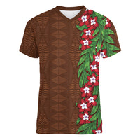 Tonga Language Week Women V-Neck T-Shirt Heilala Floral Brown