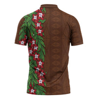 Tonga Language Week Zipper Polo Shirt Heilala Floral Brown