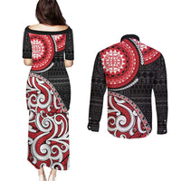 New Zealand Red Maori Koru Simple Style Couples Matching Puletasi and Long Sleeve Button Shirt