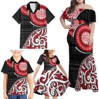 New Zealand Red Maori Koru Simple Style Family Matching Off Shoulder Maxi Dress and Hawaiian Shirt