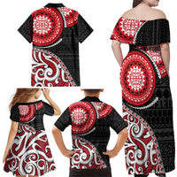 New Zealand Red Maori Koru Simple Style Family Matching Off Shoulder Maxi Dress and Hawaiian Shirt
