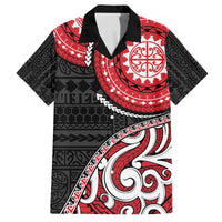 New Zealand Red Maori Koru Simple Style Family Matching Off Shoulder Short Dress and Hawaiian Shirt