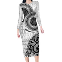 New Zealand White Maori Koru Simple Style Family Matching Long Sleeve Bodycon Dress and Hawaiian Shirt