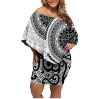 New Zealand White Maori Koru Simple Style Family Matching Off Shoulder Short Dress and Hawaiian Shirt