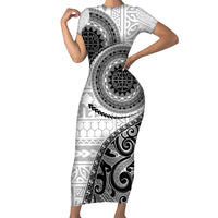 New Zealand White Maori Koru Simple Style Short Sleeve Bodycon Dress LT05 Long Dress White - Polynesian Pride