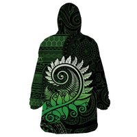 New Zealand Maori Koru Fern Wearable Blanket Hoodie Spiral Polynesian Style Green