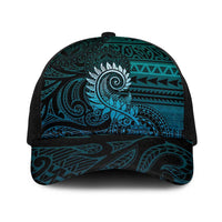 New Zealand Maori Koru Fern Baseball Net Cap Spiral Polynesian Style Aqua Gradient LT05 One Size Black Aqua - Polynesian Pride