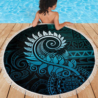 New Zealand Maori Koru Fern Beach Blanket Spiral Polynesian Style Aqua Gradient