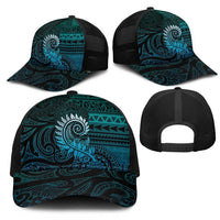 New Zealand Maori Koru Fern Mesh Trucker Cap Spiral Polynesian Style Aqua Gradient LT05 - Polynesian Pride