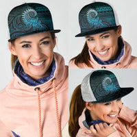 New Zealand Maori Koru Fern Mesh Trucker Cap Spiral Polynesian Style Aqua Gradient - Polynesian Pride