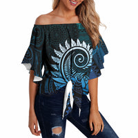 New Zealand Maori Koru Fern Off Shoulder Wrap Waist Top Spiral Polynesian Style Aqua Gradient LT05 - Polynesian Pride